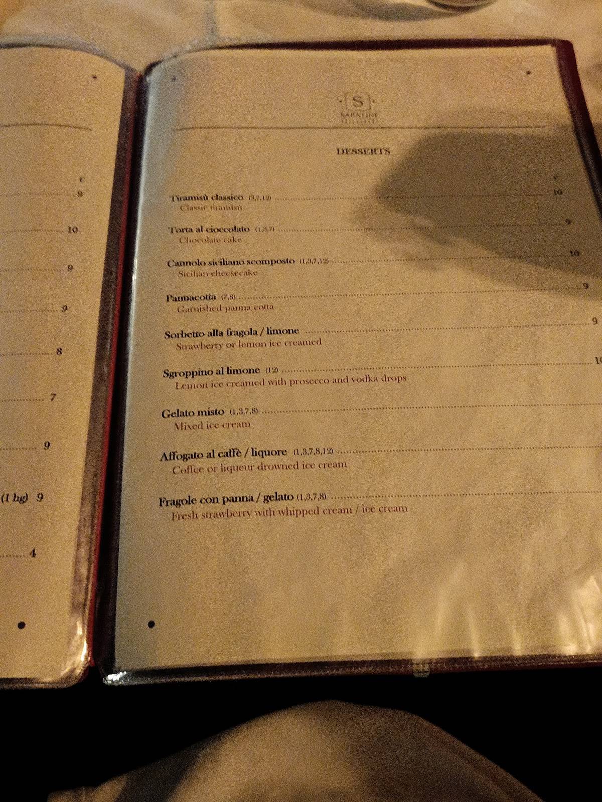 Menu di Ristorante Sabatini 