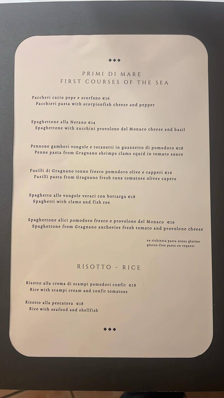 Menu de Ristorante da Enzo Ristorante Italiano