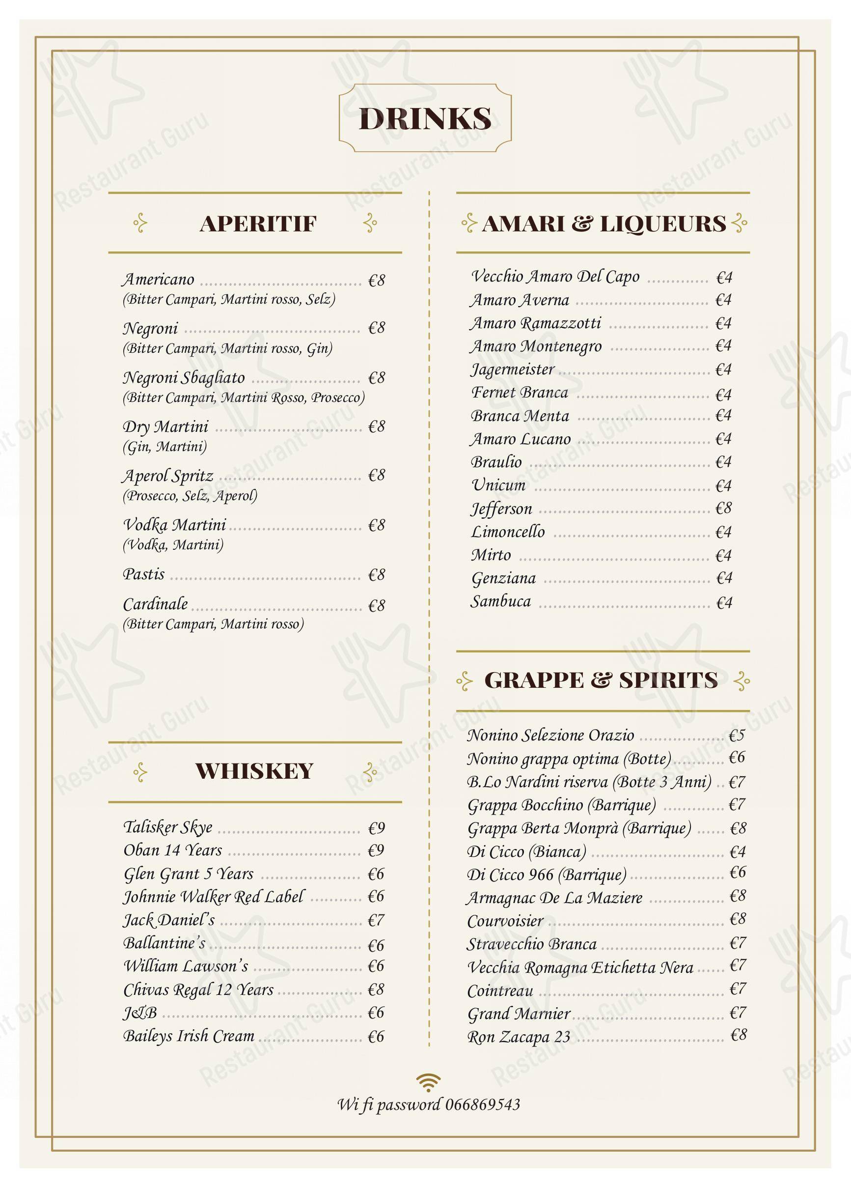 Trattoria Polese in Roma - Menu bar