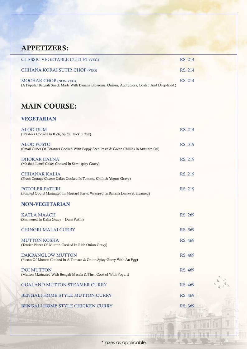 Roots of Calcutta menu