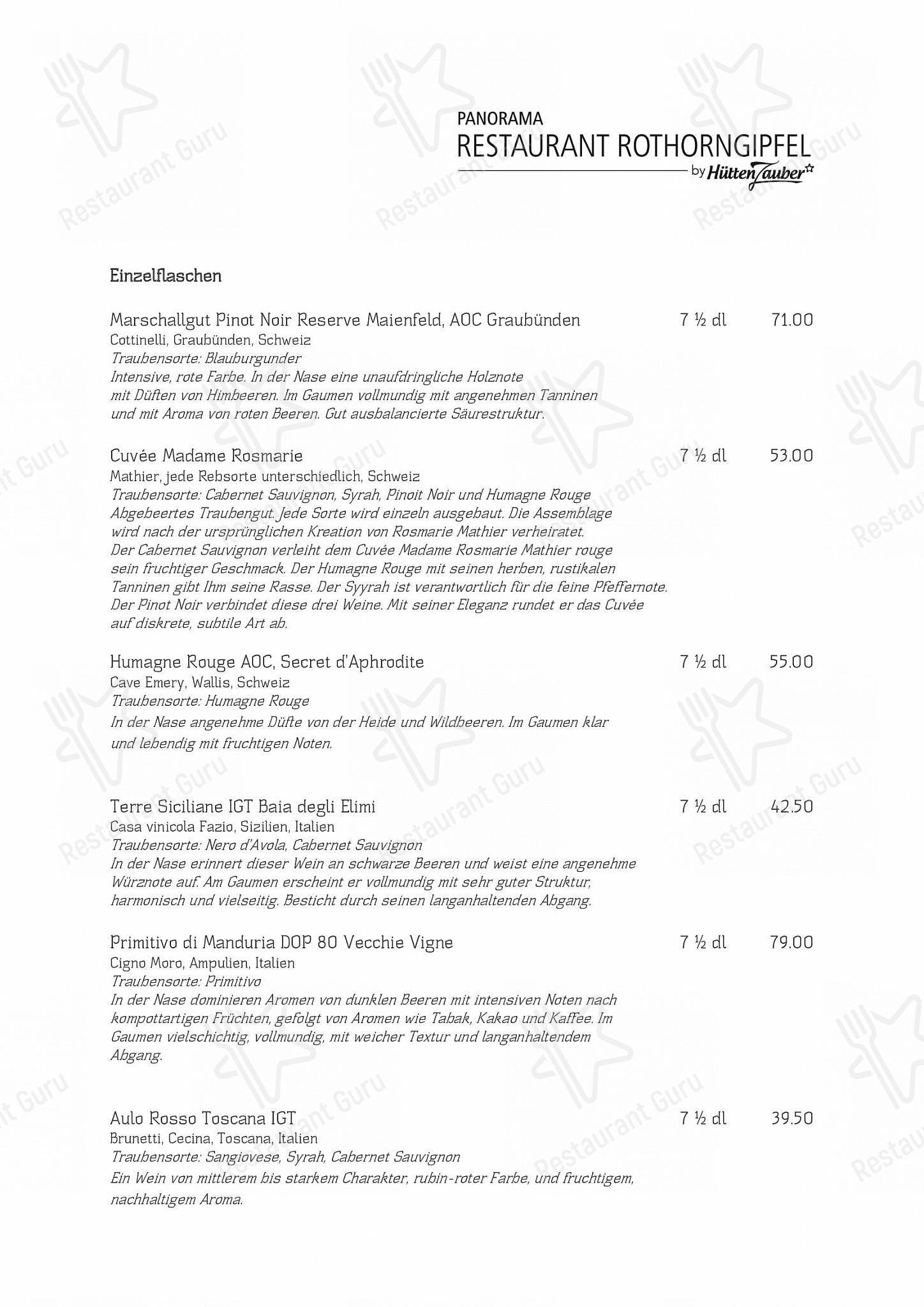 Коктейльная карта per Panormarestaurant Rothorngipfel in Lantsch/Lenz