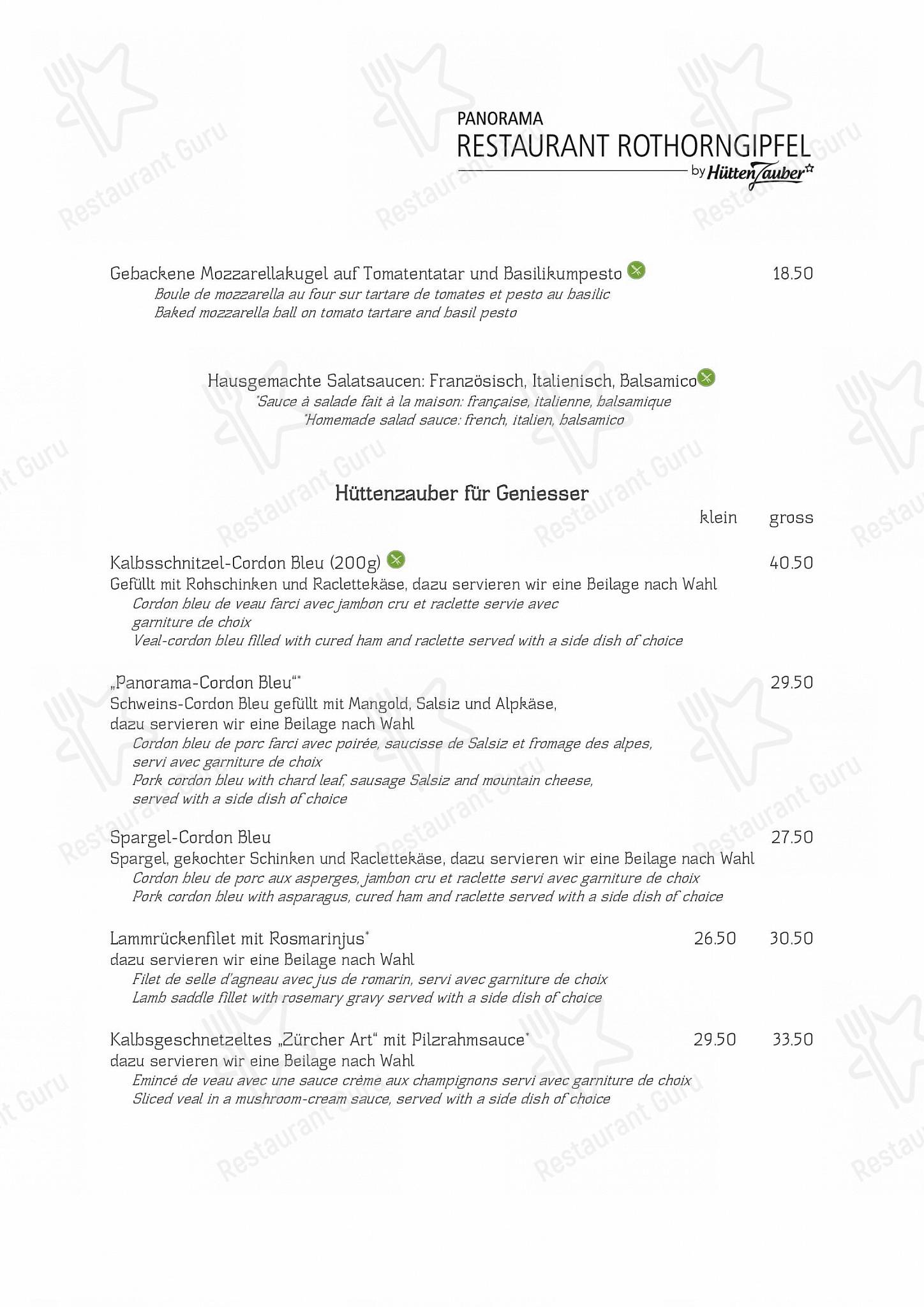 Menu di Panormarestaurant Rothorngipfel - Коктейльная карта