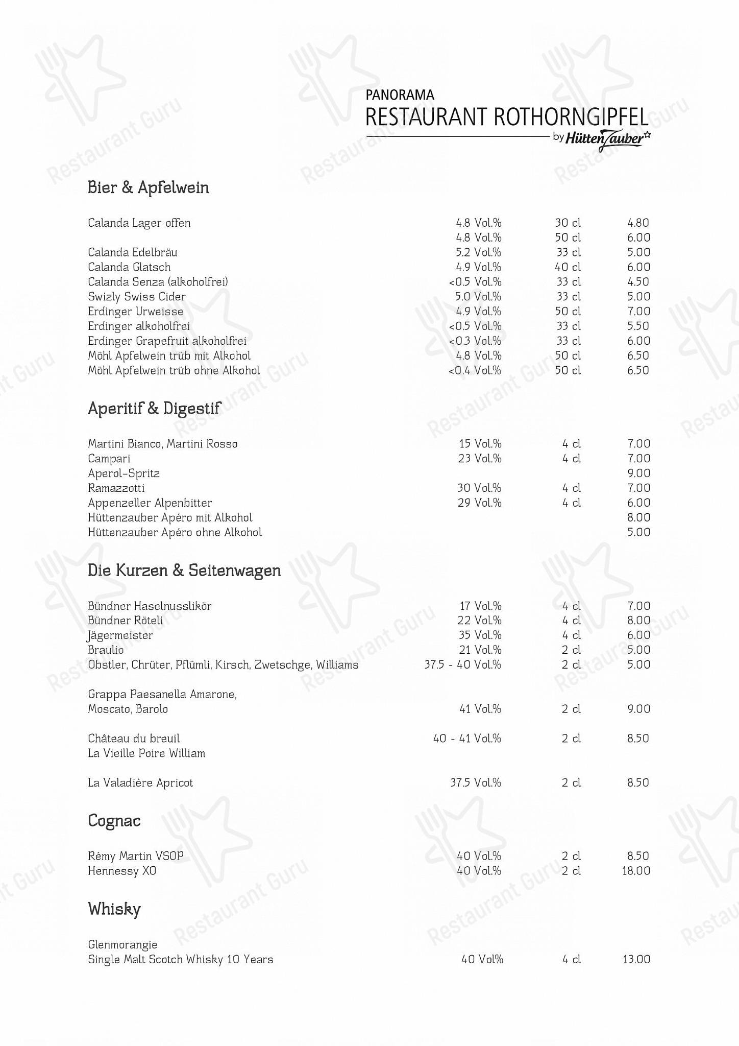 Menu di Panormarestaurant Rothorngipfel - Коктейльная карта