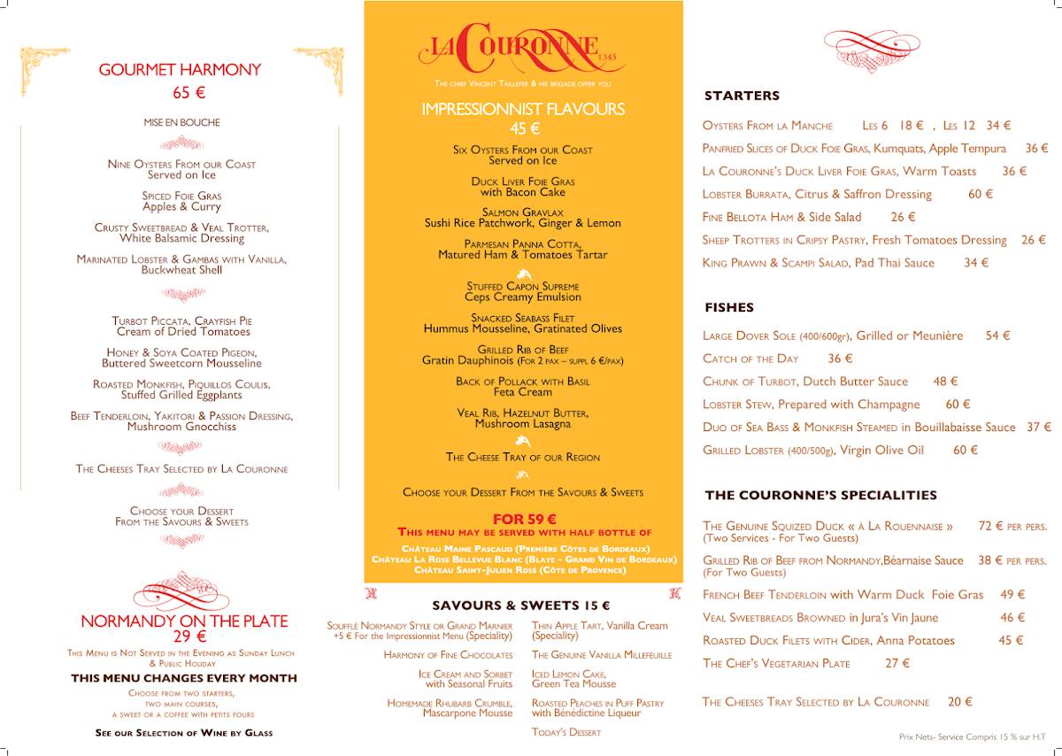 Menu de La Couronne