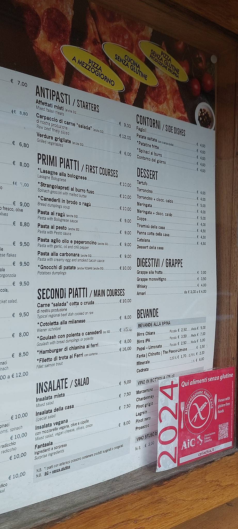 Menu di Pizzeria Ristorante Botti 