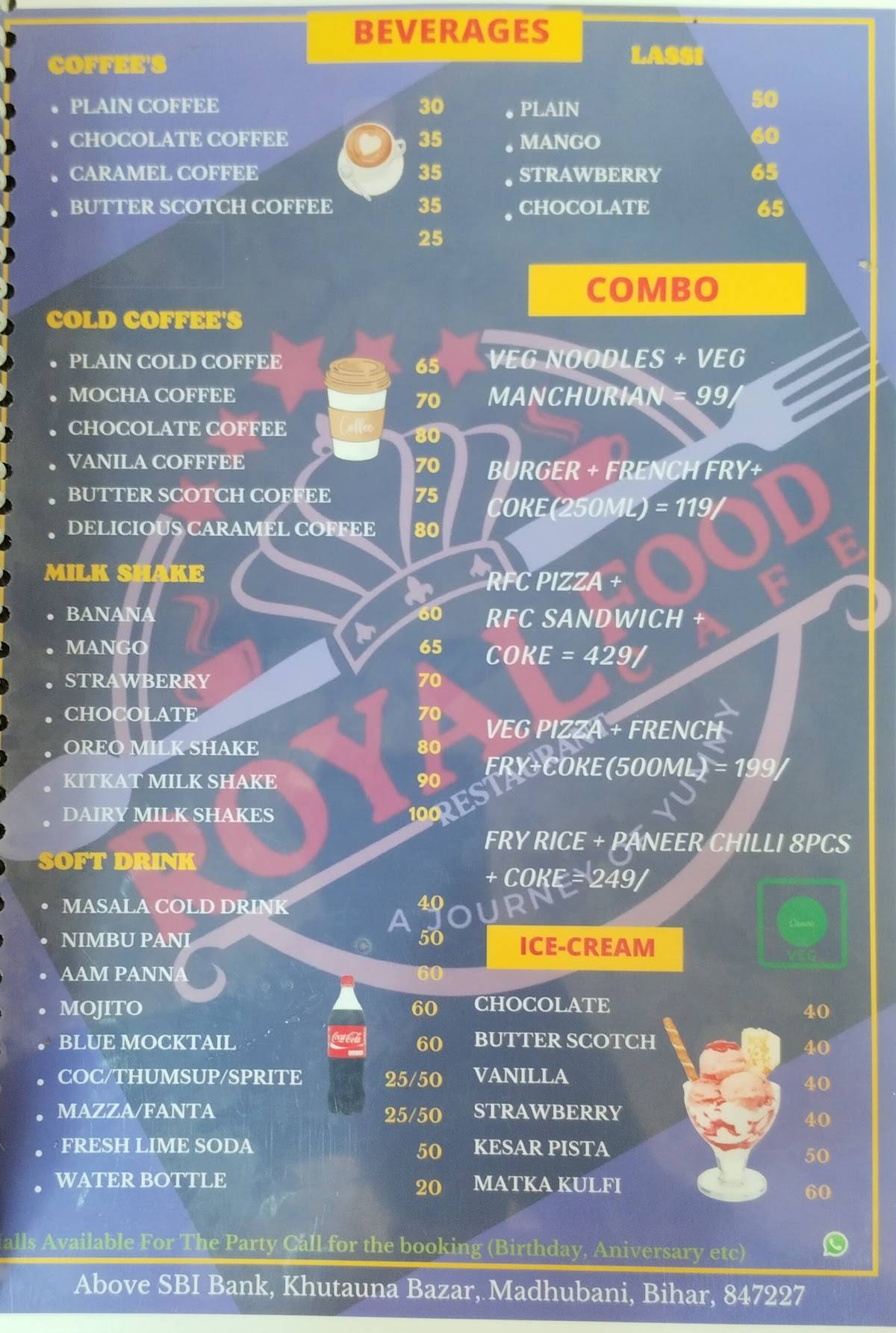 Royal Food Cafe (RFC) menu
