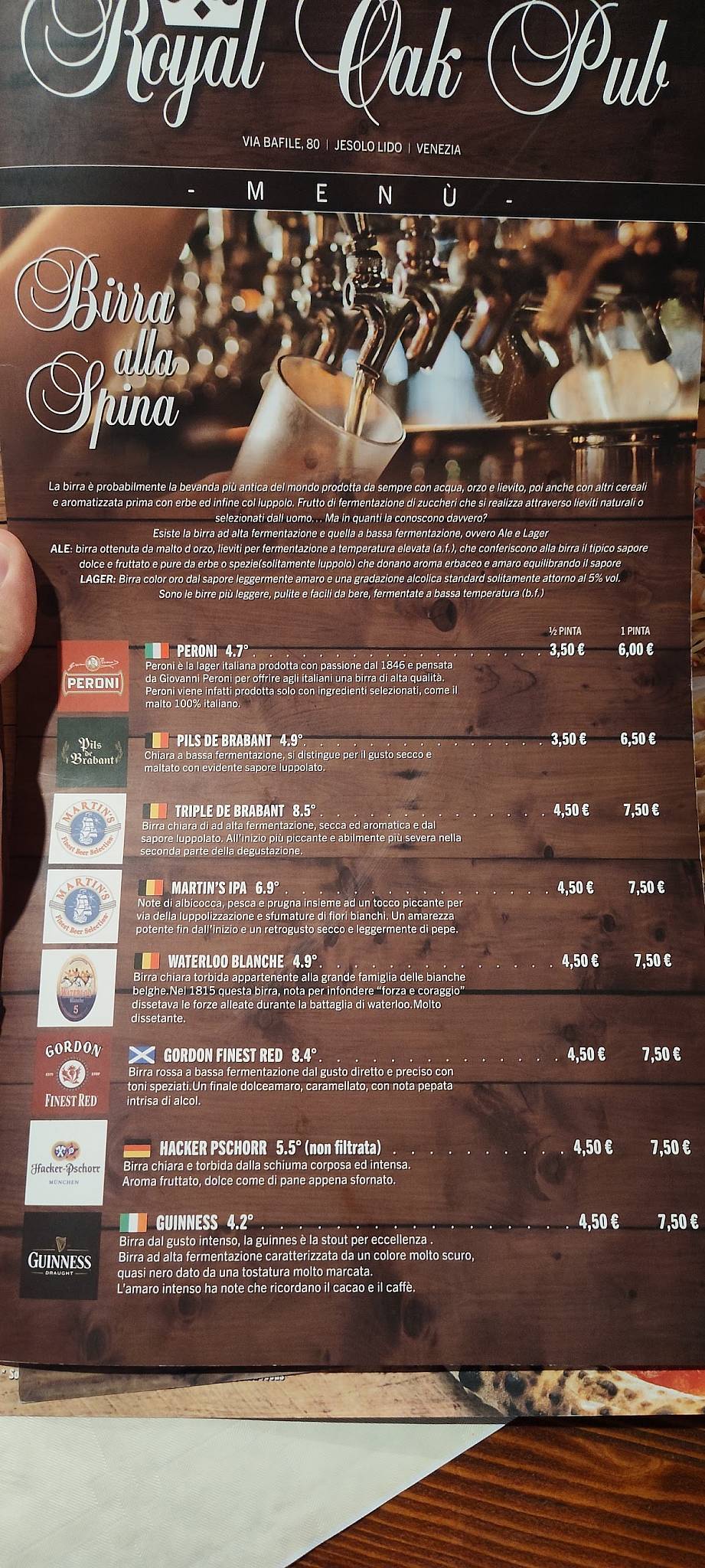 Menu di Royal Oak Pub 