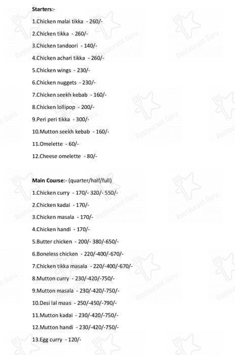 The Royal Rajwadi Restaurant menu