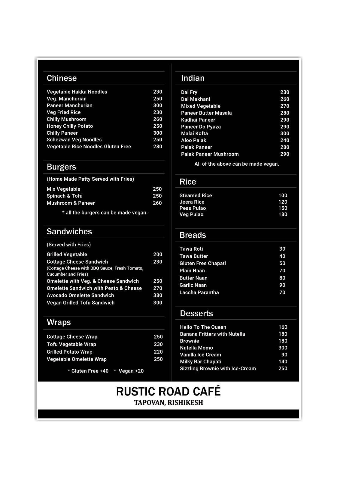 Royal bakers menu