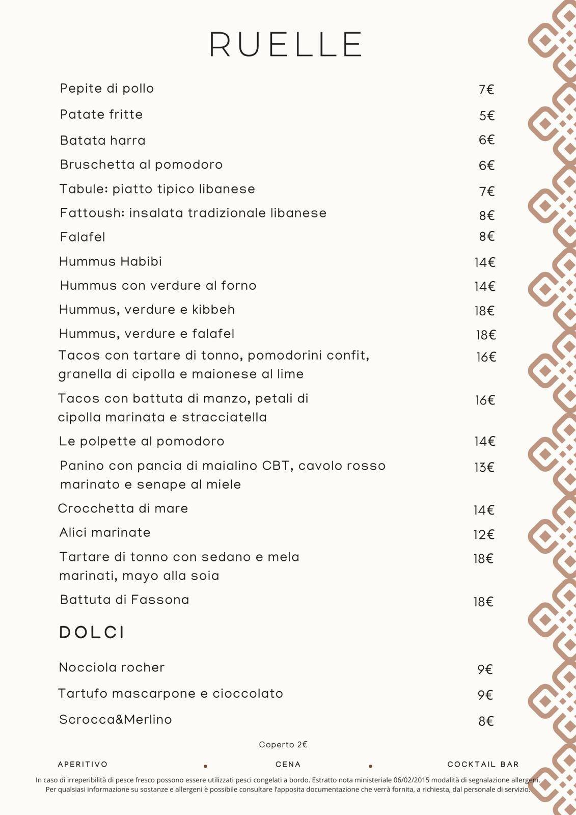 Menu di Ruelle 