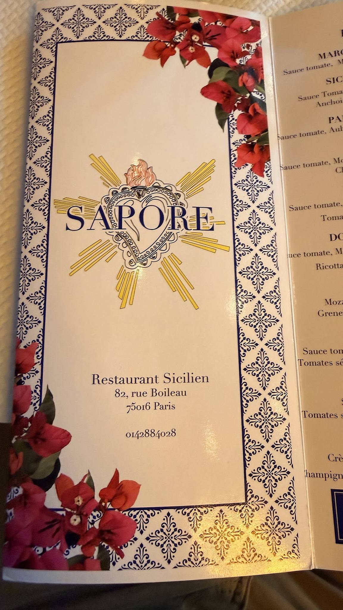 Menu de SAPORE