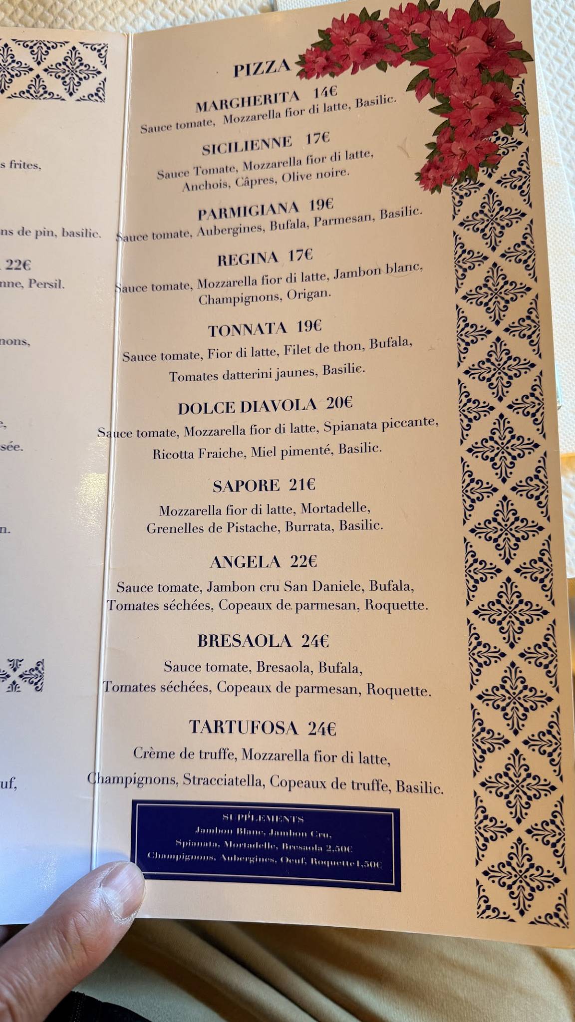 Menu de SAPORE