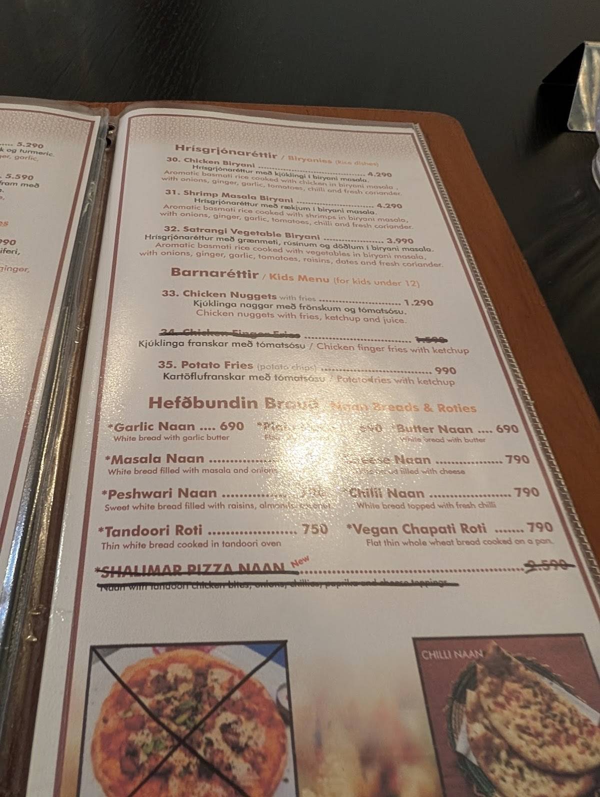 Menu de SHALIMAR PAKISTANI CUISINE