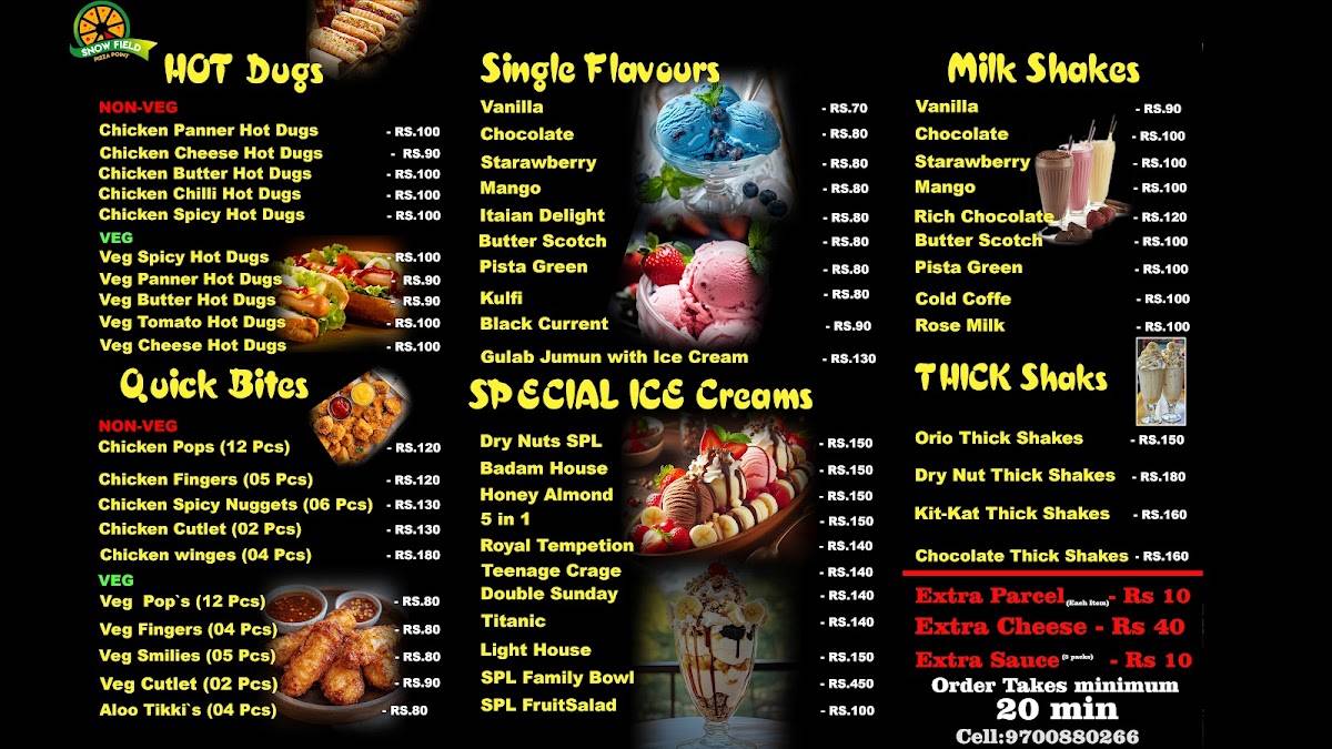 SNOW FIELD (pizza point) menu