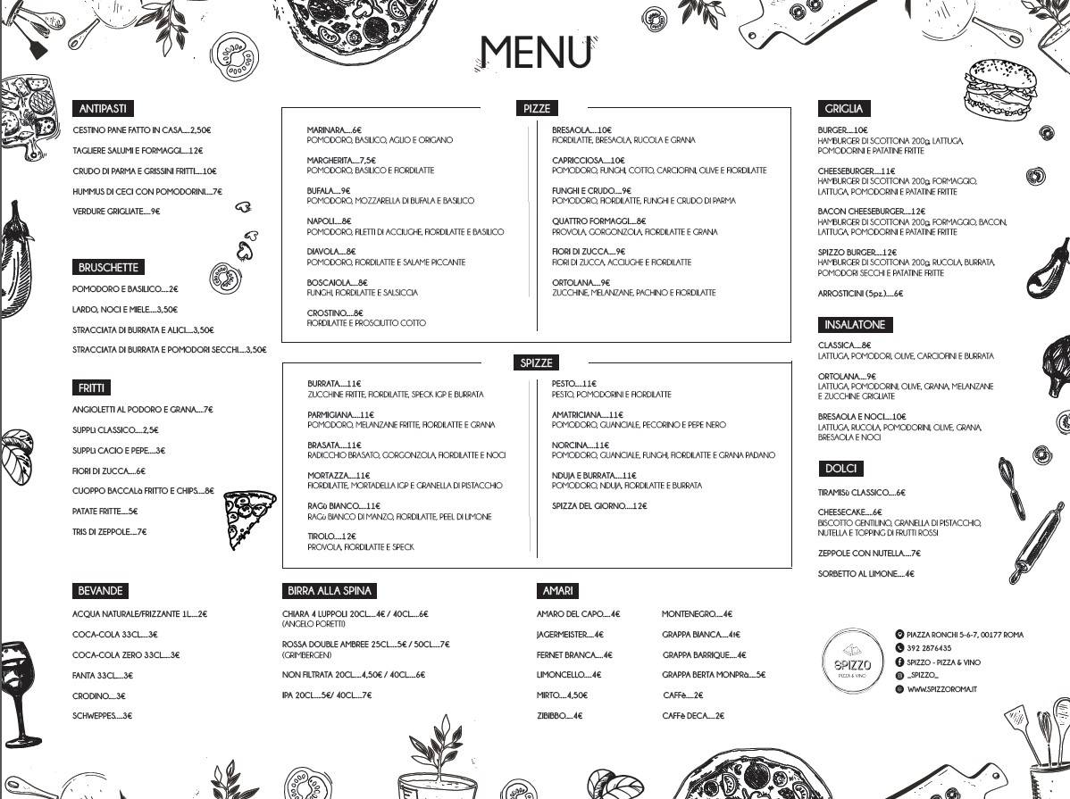 Menu de SPIZZO pizza&vino