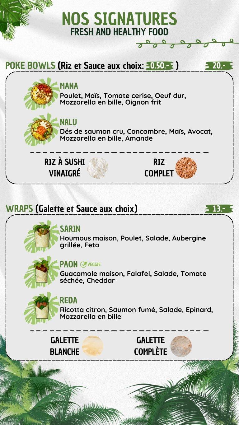 Menu di SRAPS Poke Bowls • Wraps • Salades 