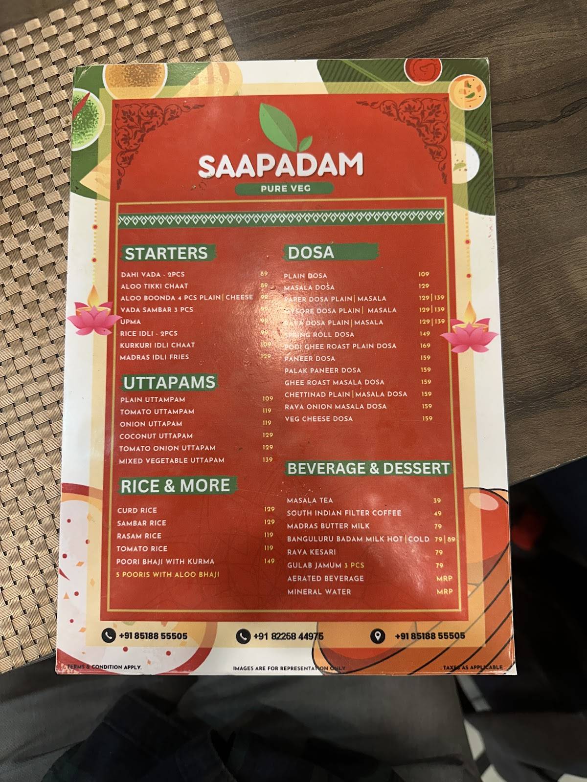 Saapadam menu