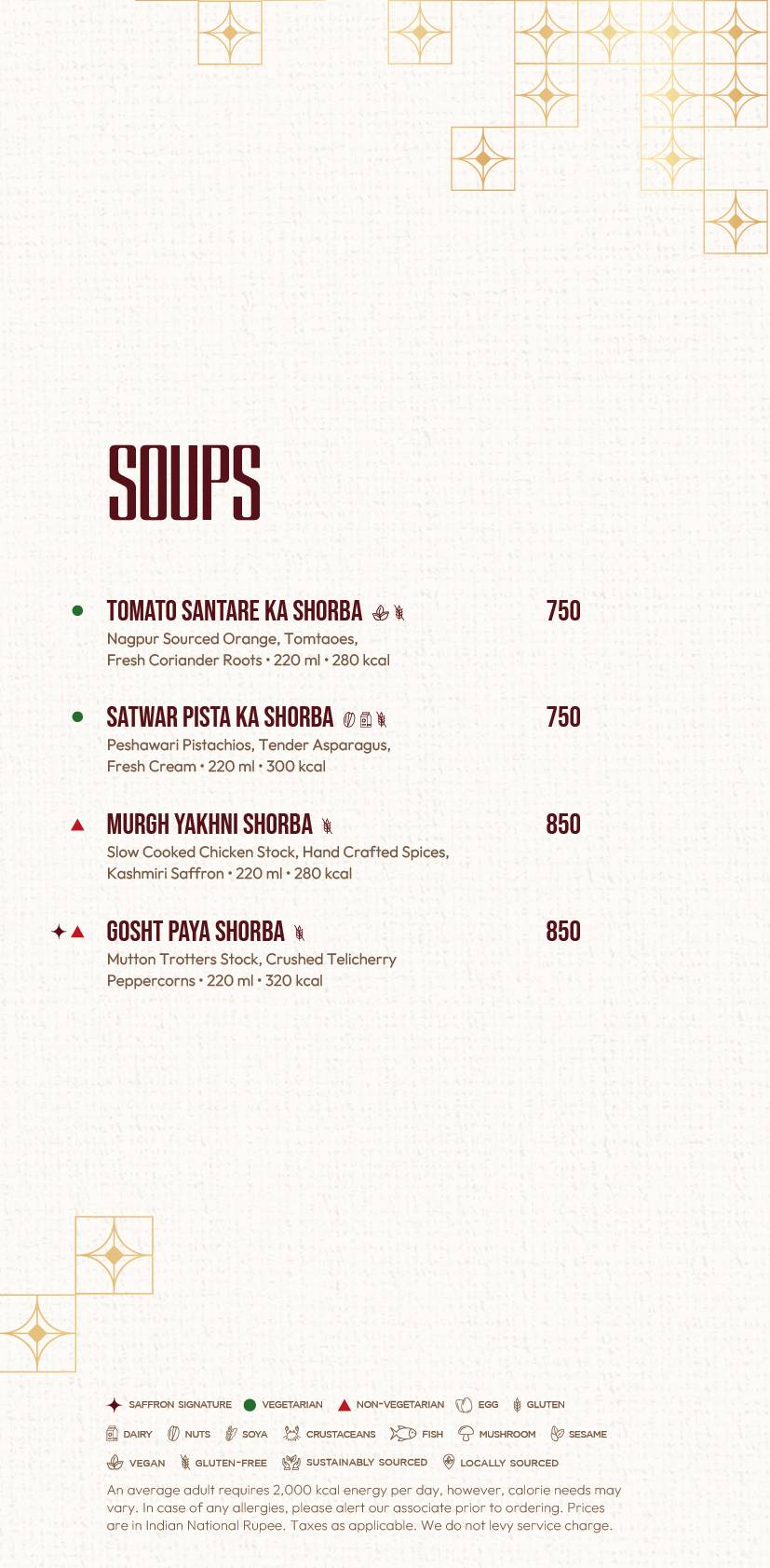 Saffron JW Marriott Mumbai Juhu menu