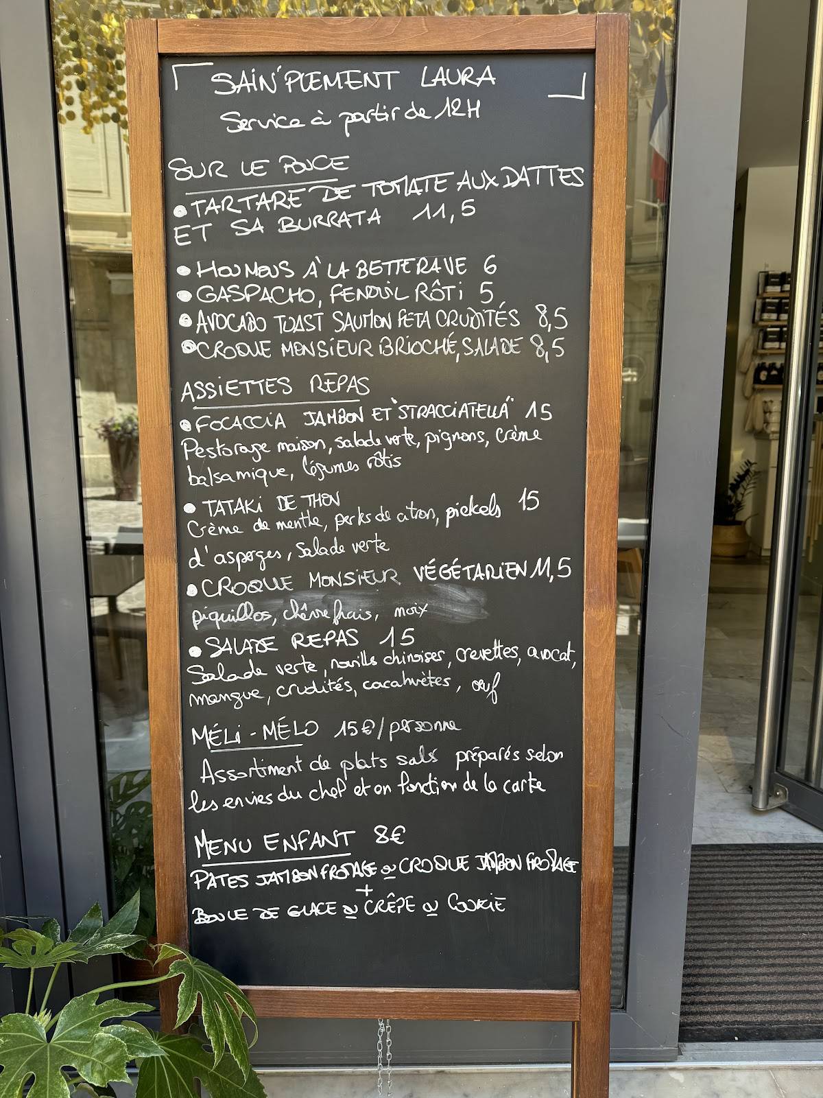 Menu de Sain’plement Laura
