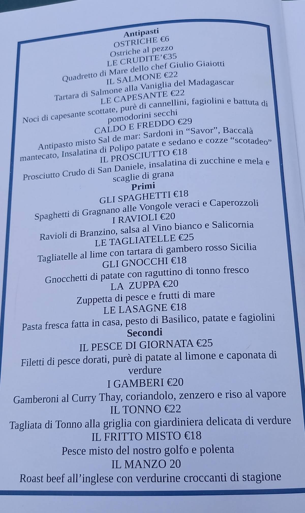 Menu di Sal De Mar 