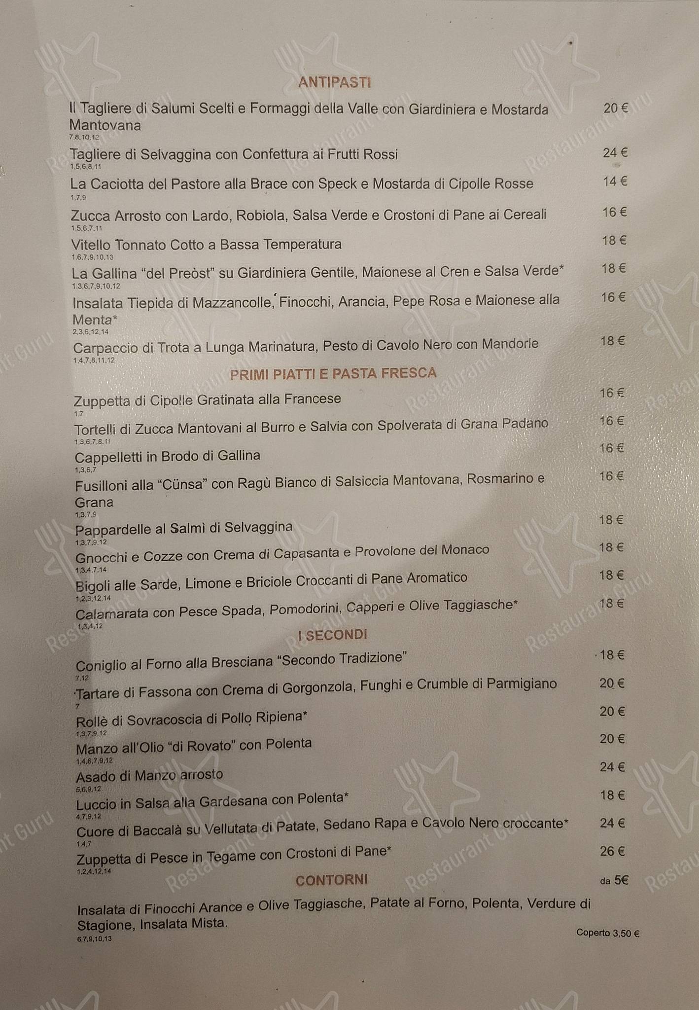 Menu di Brett Gastronomia - piatti e bevande
