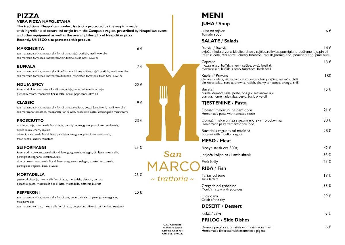 Menu di San Marco Steak & Pizza 