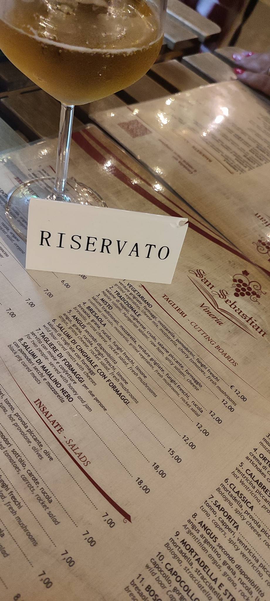Menu di San Sebastian Vineria 