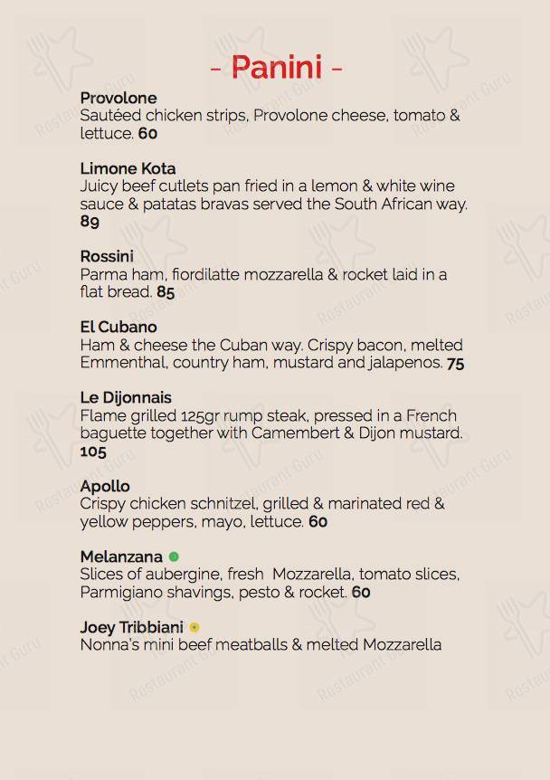 Menu at San Tomato restaurant, Kempton Park