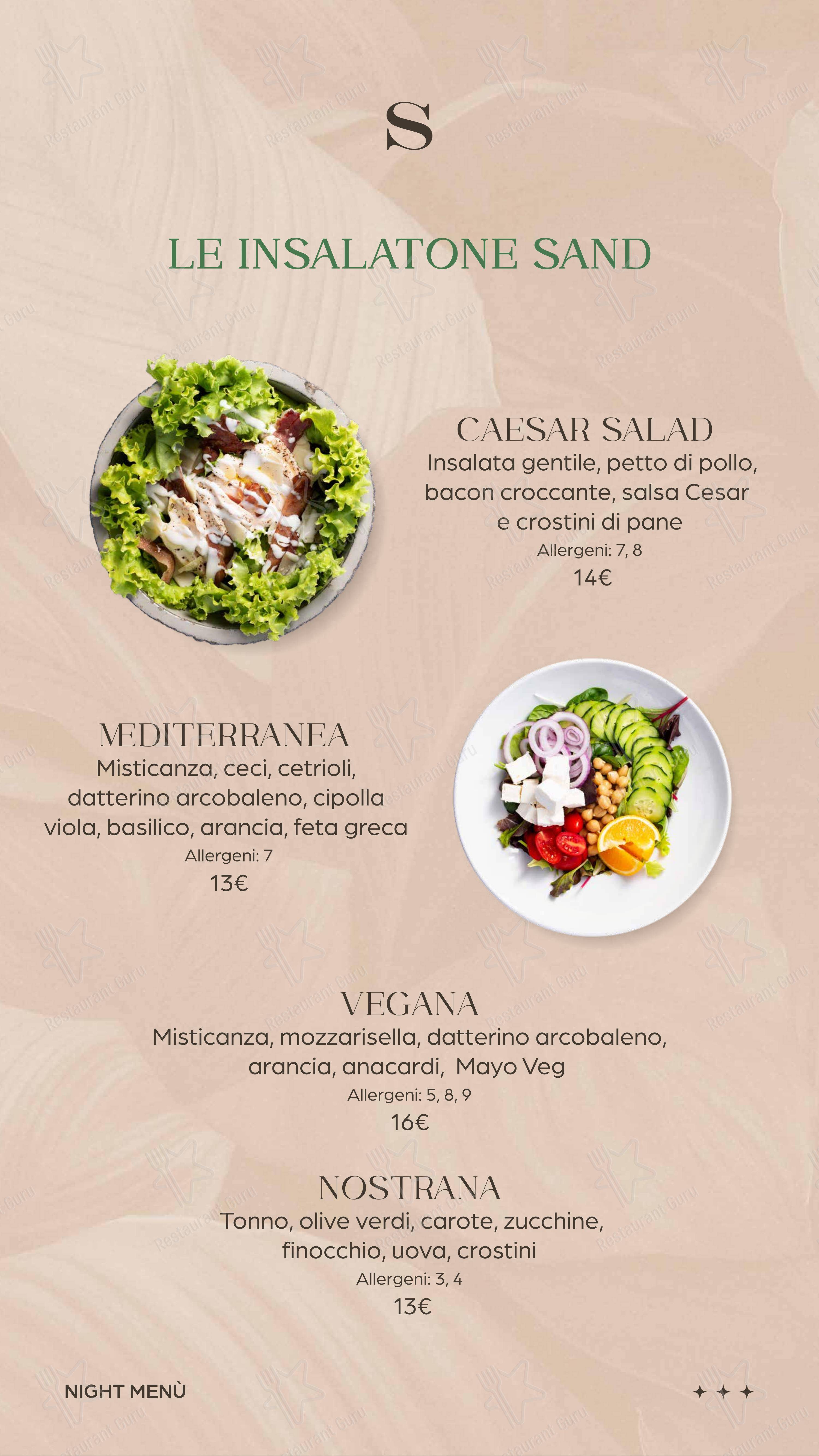 Menu di SAND BEACH CLUB SOTTOMARINA - Menu