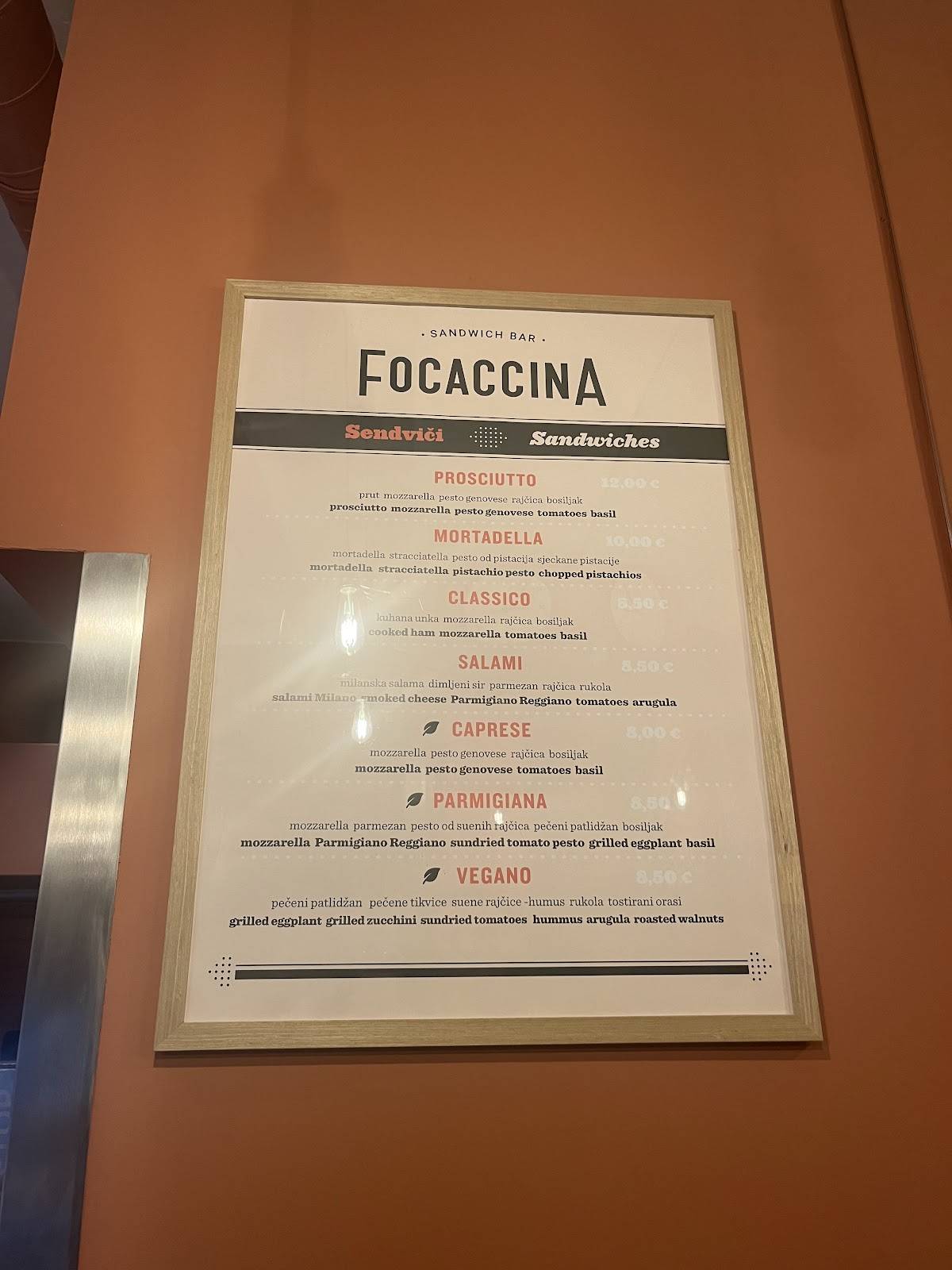 Menu di Sandwich bar Focaccina 