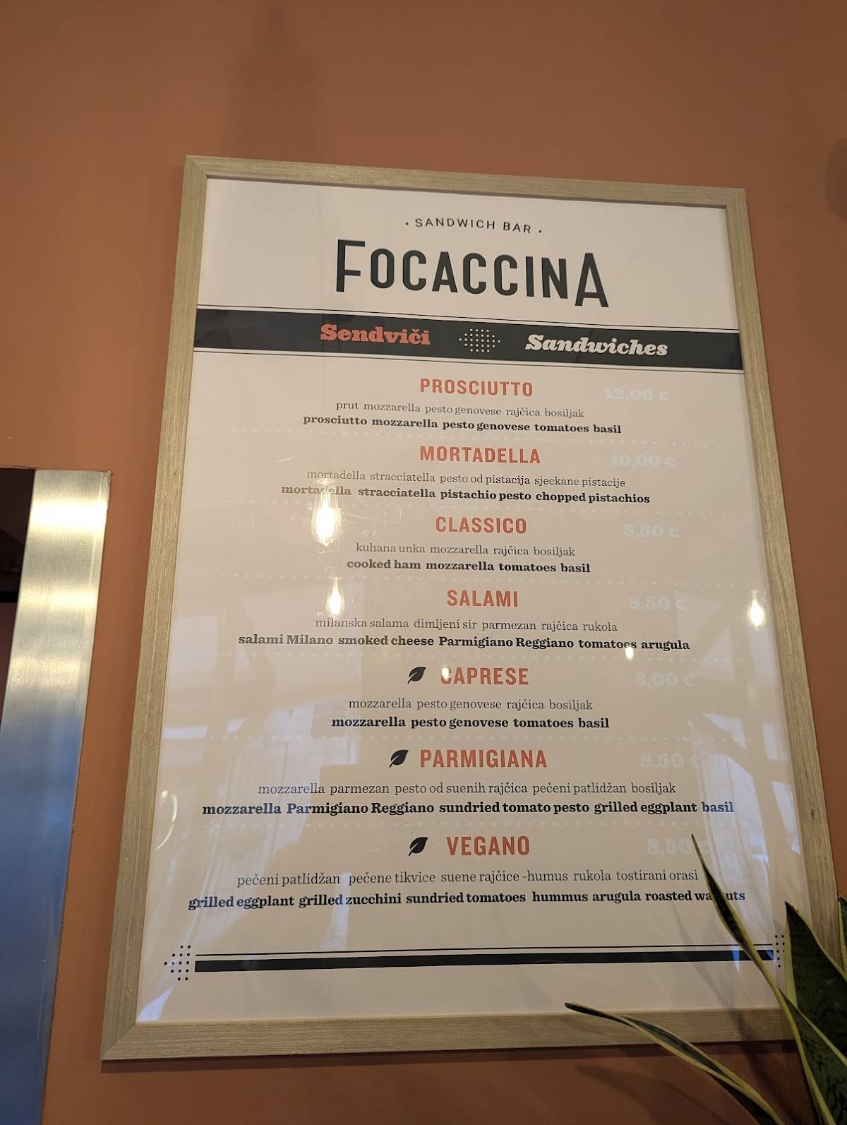 Menu di Sandwich bar Focaccina 