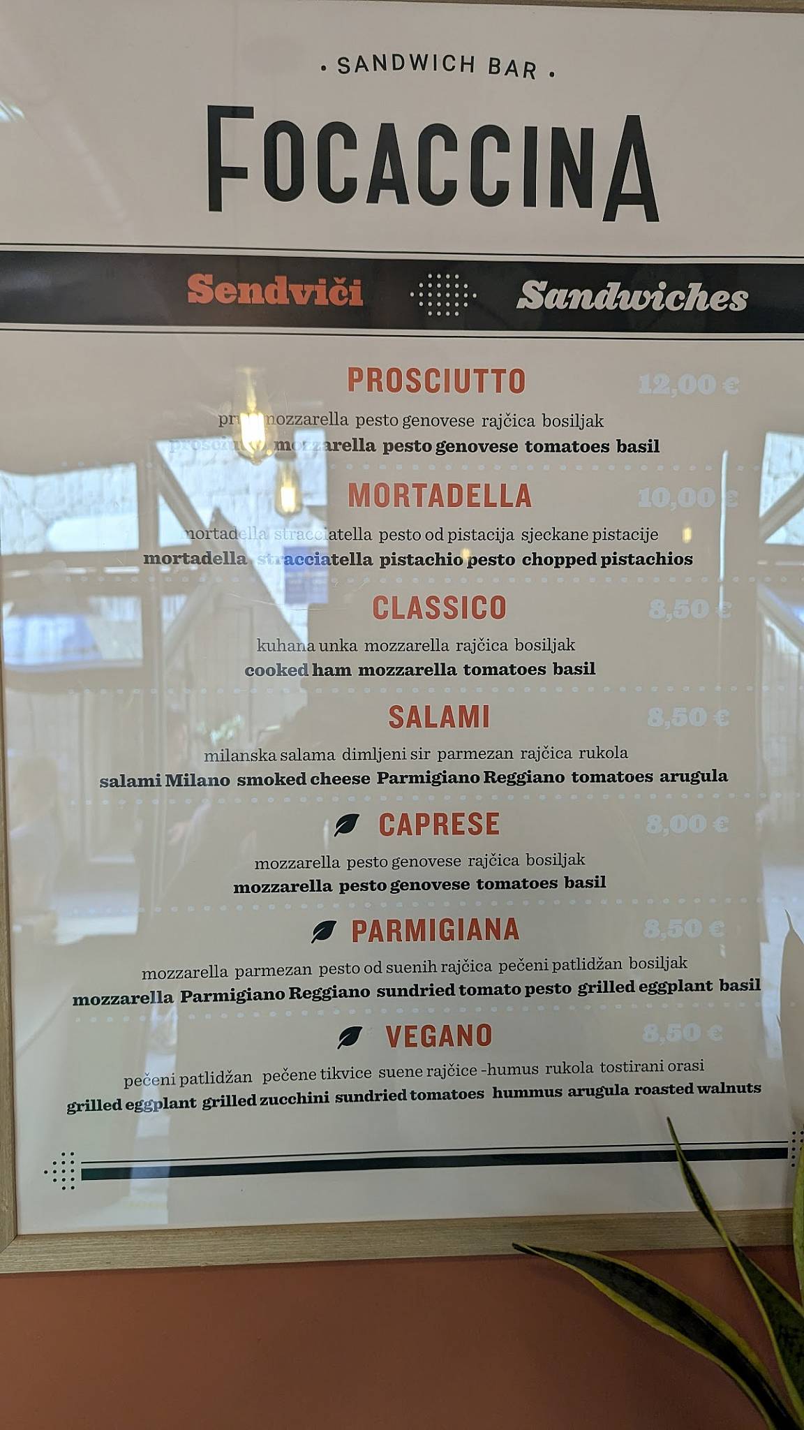 Menu di Sandwich bar Focaccina 