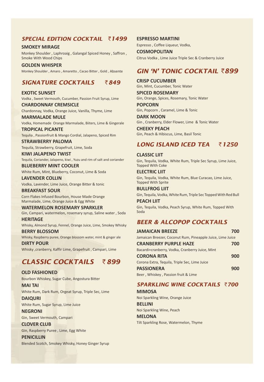Sangria - An art of Mixology menu