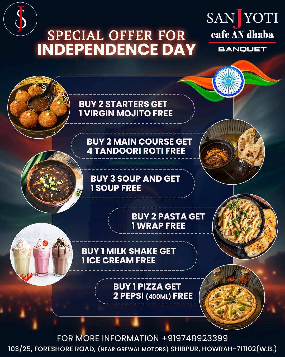 SANJYOTI cafe AN dhaba BANQUET menu