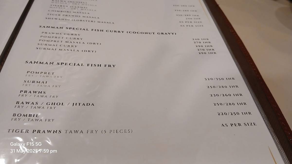 Sanman Restaurant menu