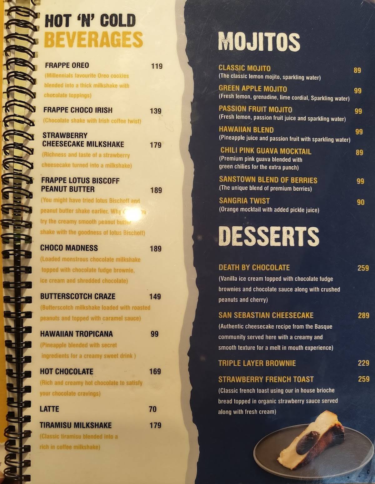 Sanstown Restocafe menu
