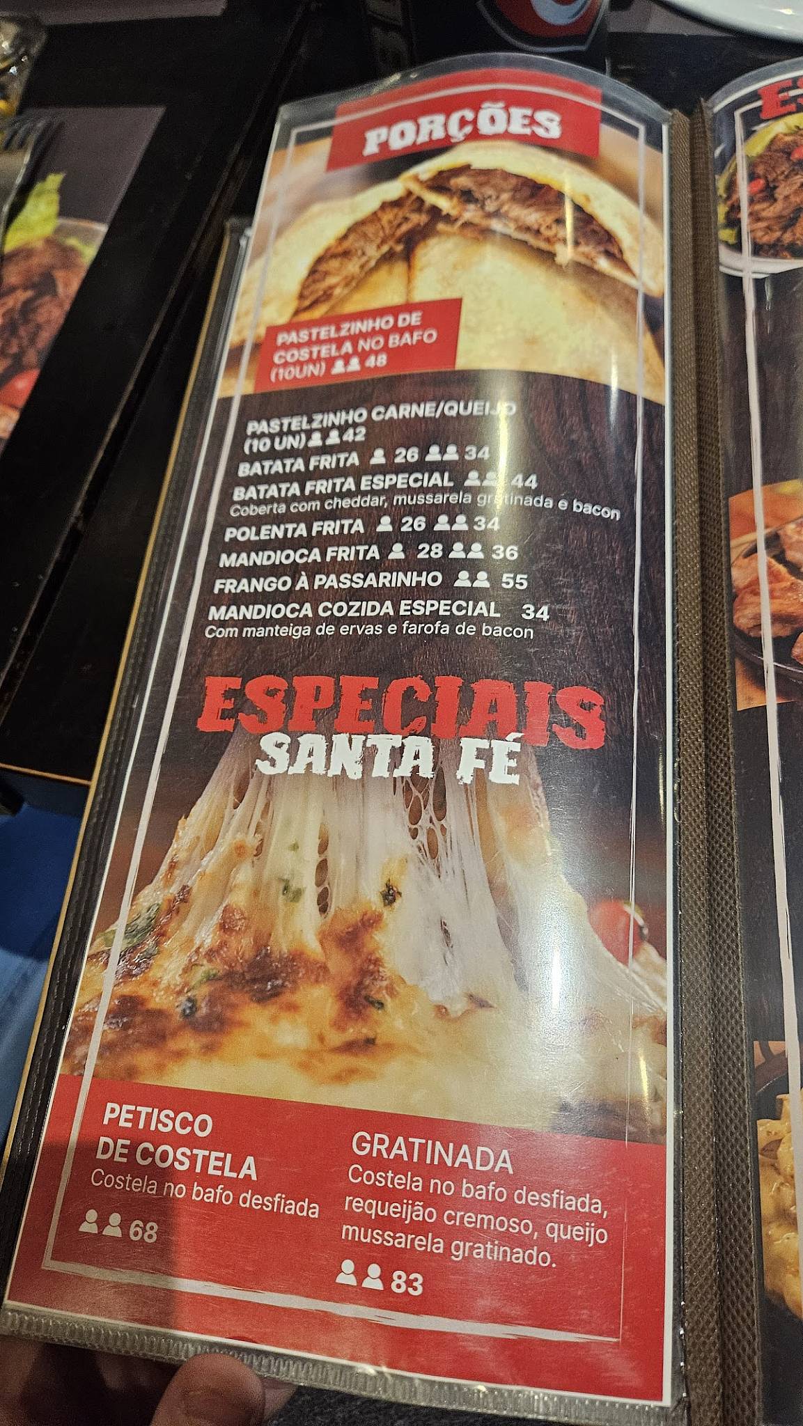 Santa Fé A Costela cardápio