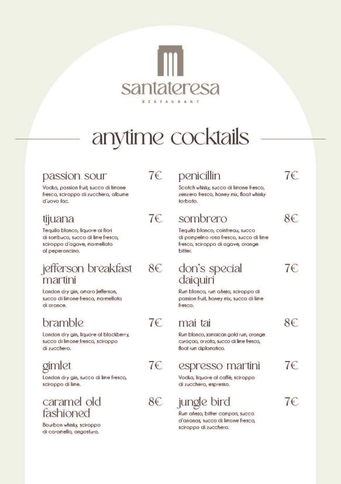 Menu di Santateresa Restaurant 