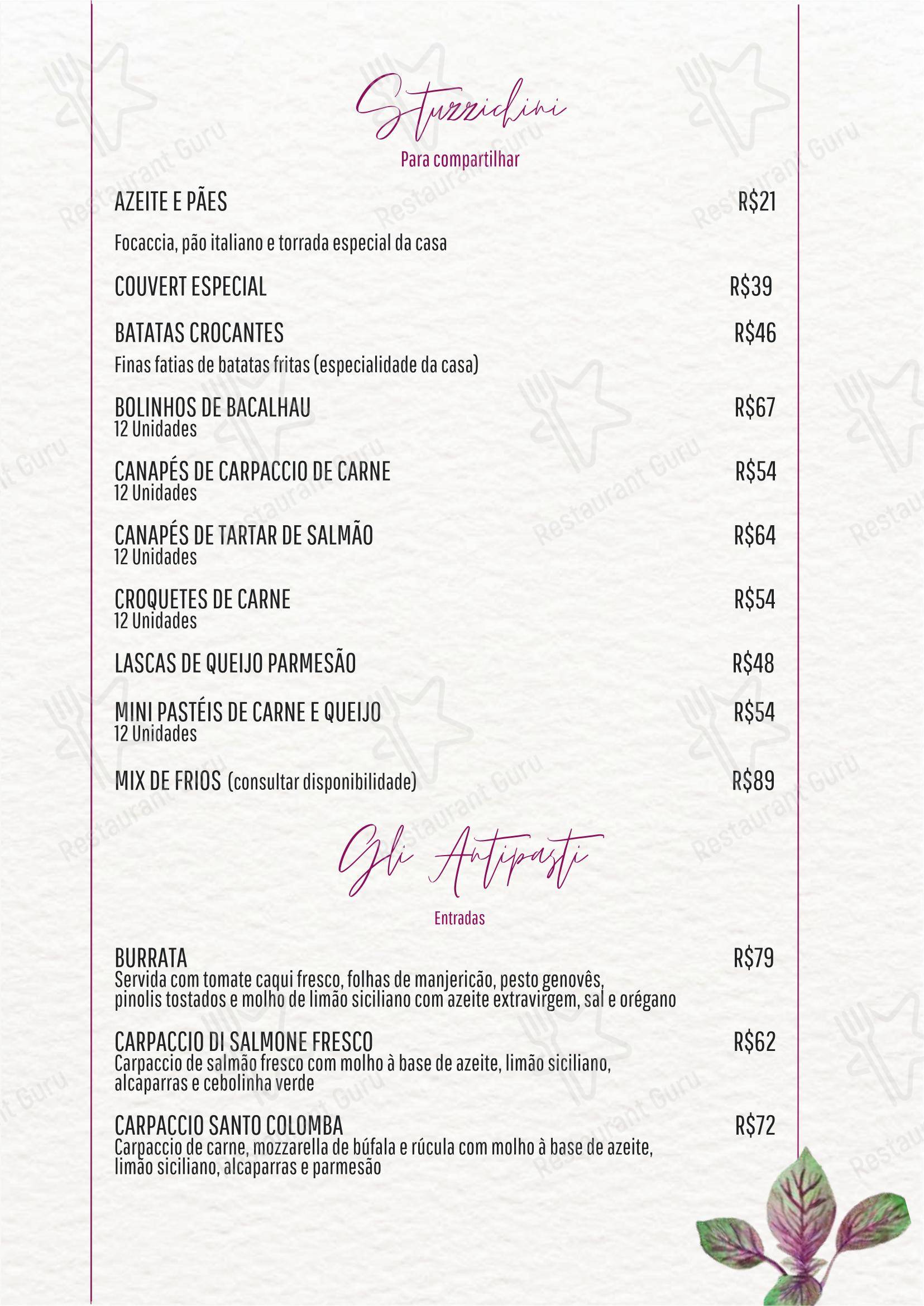 Santo Colomba - Menu