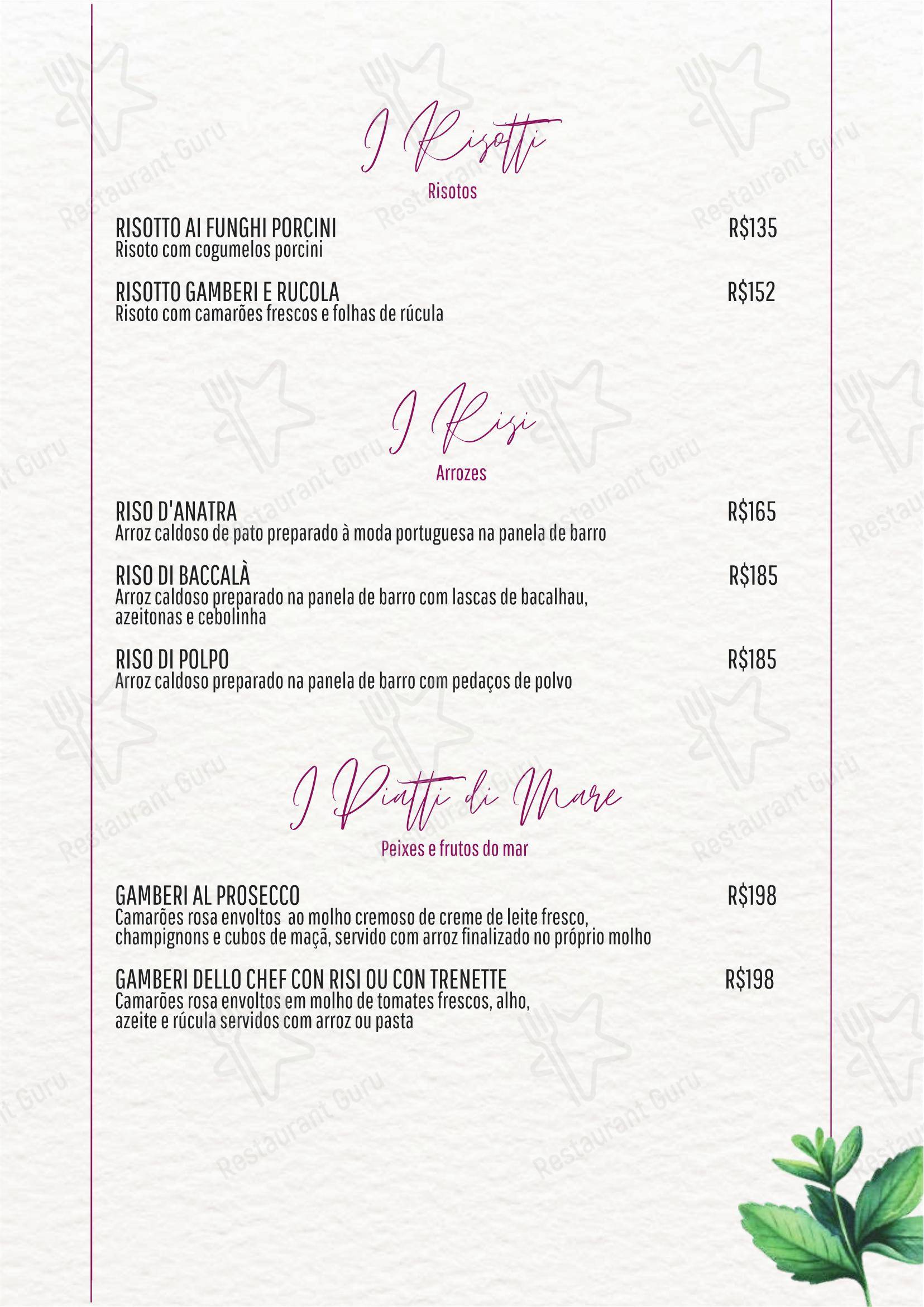 Santo Colomba em São Paulo - Menu