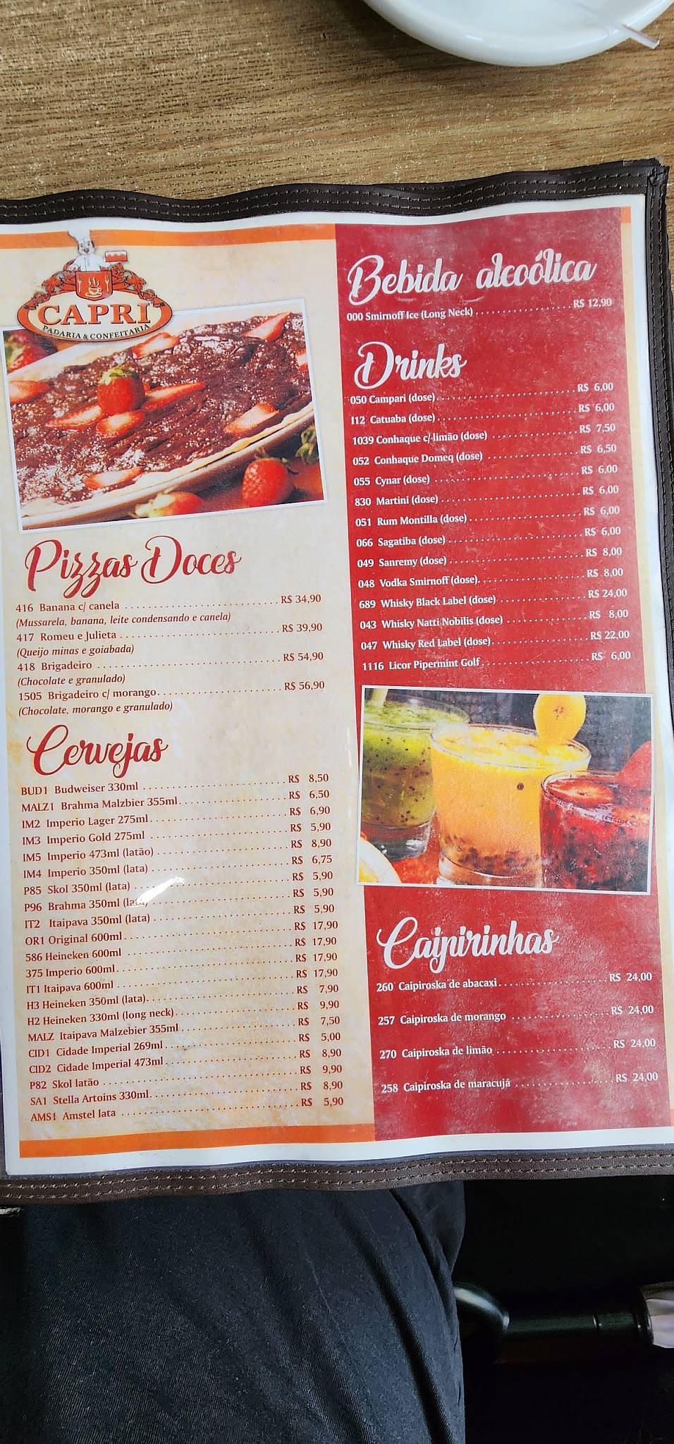 Padaria Capri cardápio