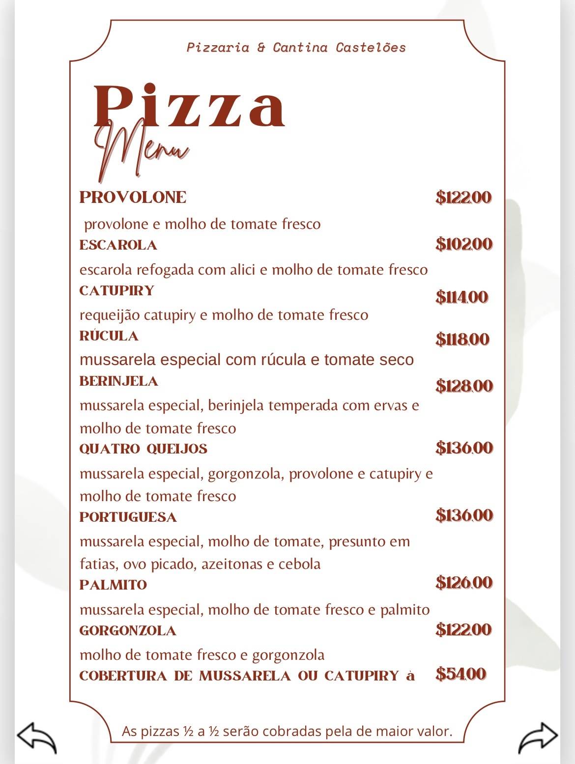 Cantina e Pizzaria Castelões cardápio