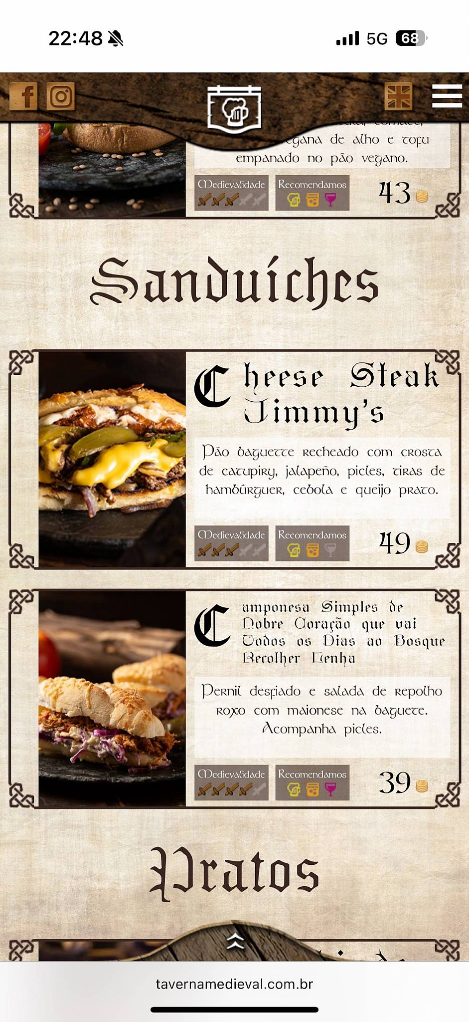Taverna Medieval cardápio
