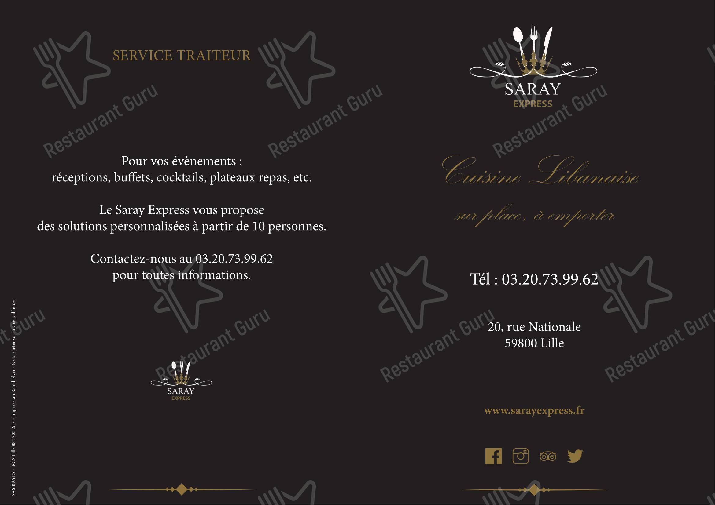 Menu pour Saray Express Lille dans Lille
