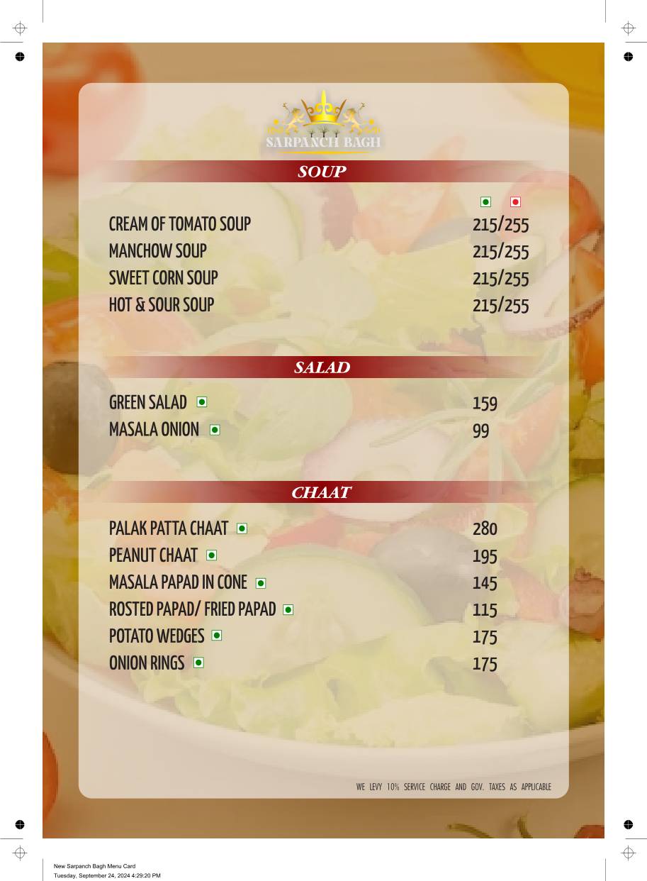 Sarpanch Bagh - A Modern Village Restaurant menu