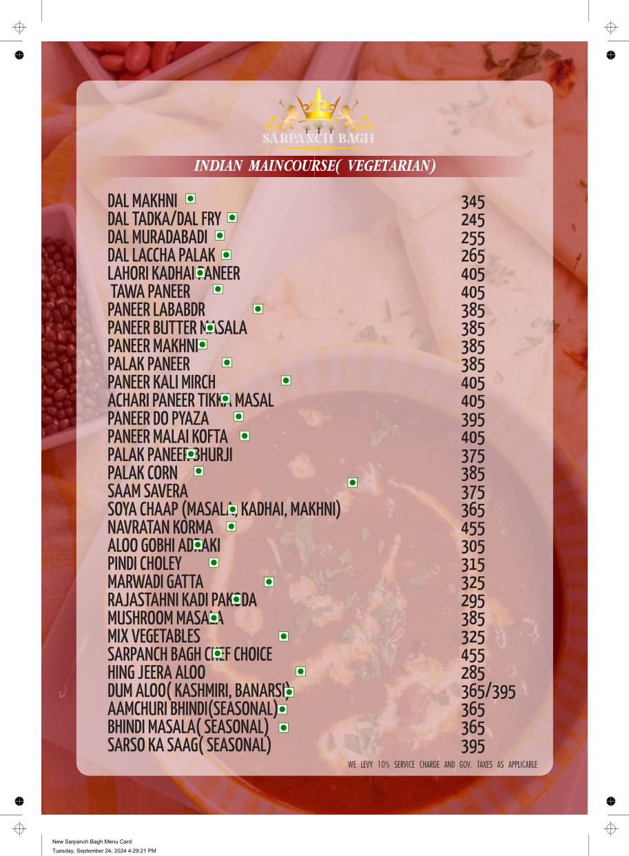 Sarpanch Bagh - A Modern Village Restaurant menu