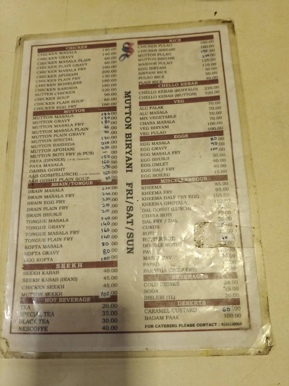 Sarvi Restaurant menu