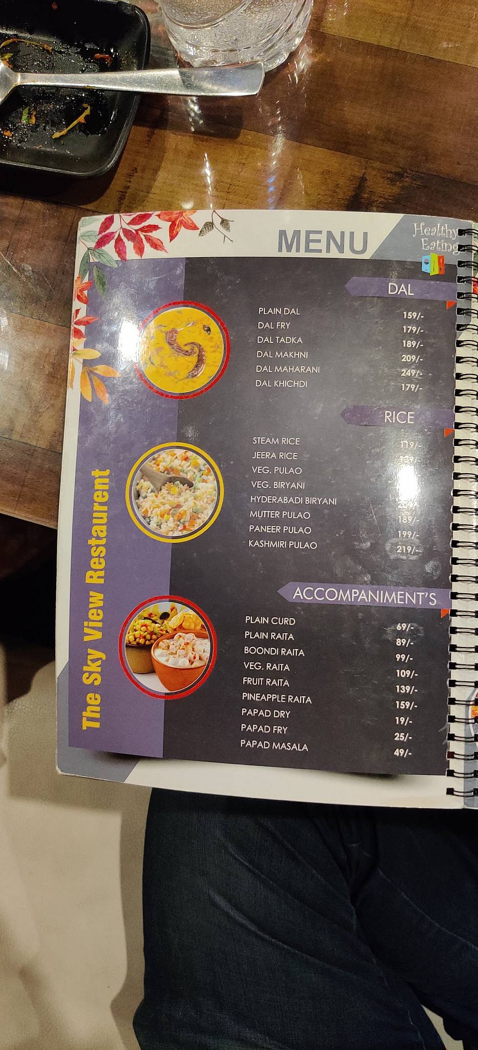 The Sky View, Rooftop Satna menu