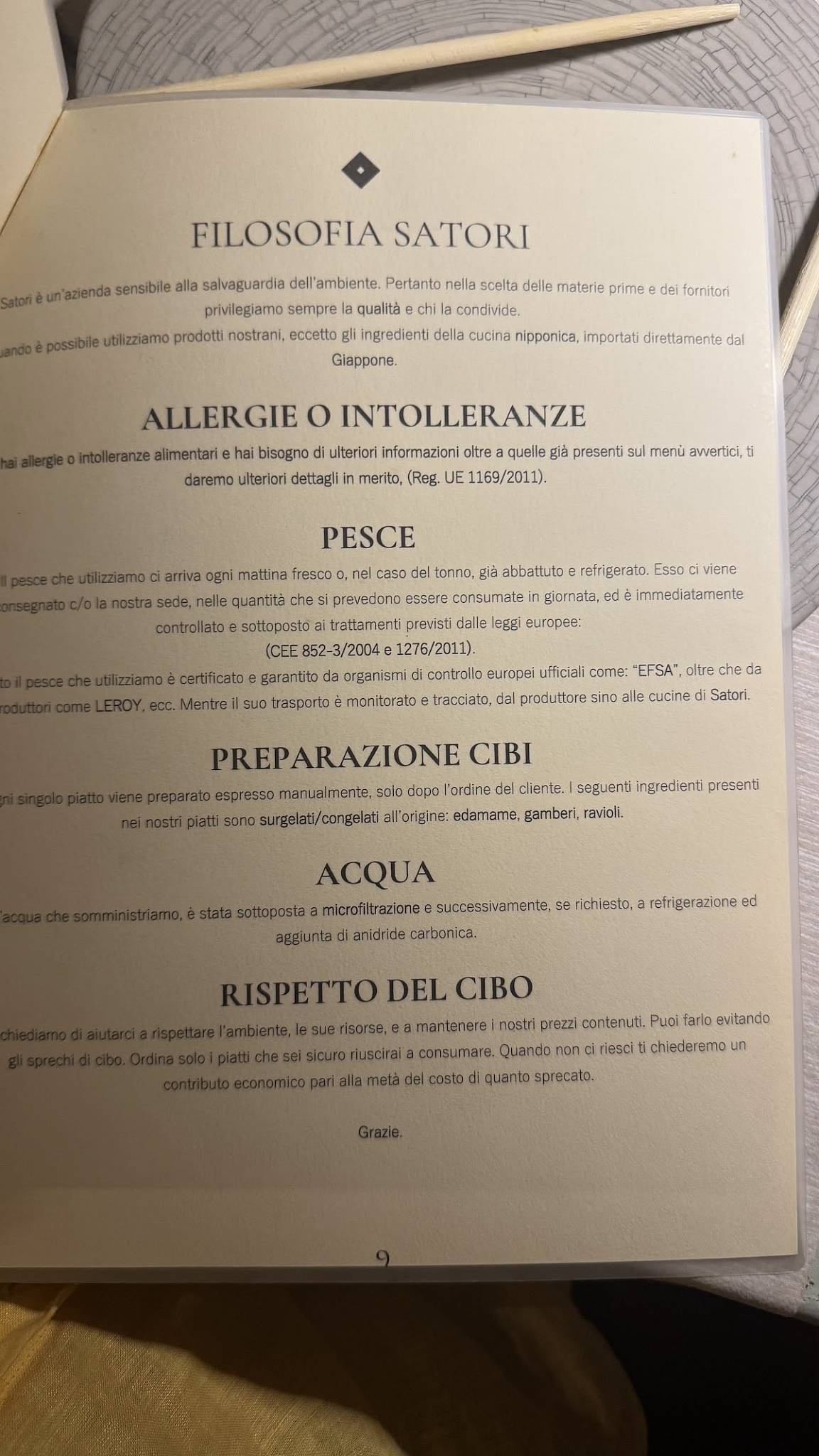 Menu di Satori 