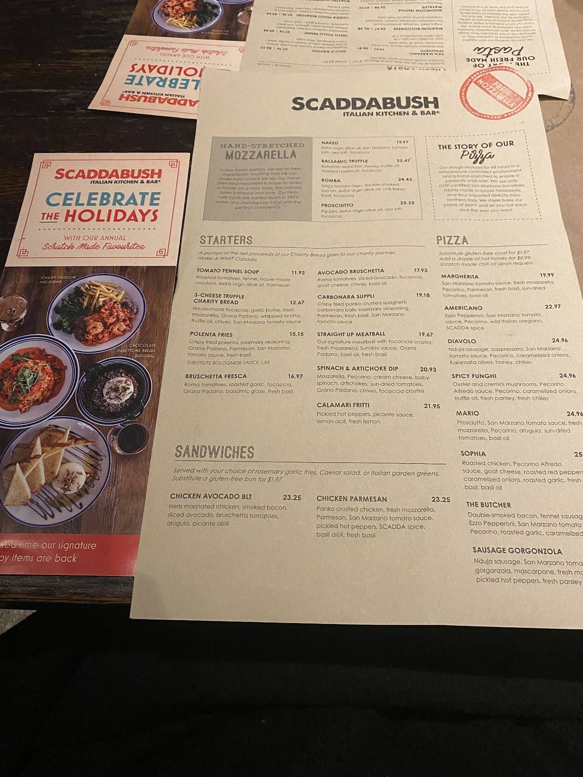Menu de Scaddabush Italian Kitchen & Bar Front Street